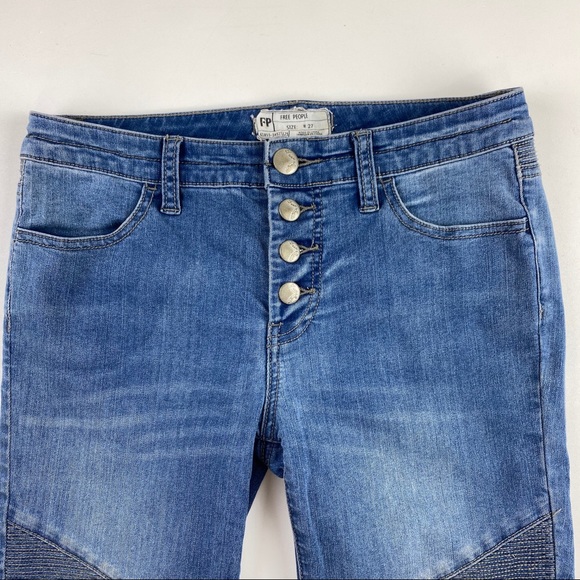 Free People Seamed Moto Button Fly Skinny Jeans 27 - Picture 3 of 15